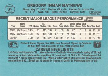 1988 Donruss #84 Greg Mathews Back