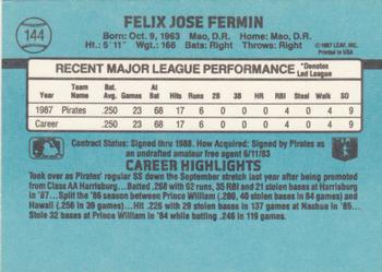 1988 Donruss #144 Felix Fermin Back