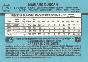 1988 Donruss #155 Mariano Duncan Back