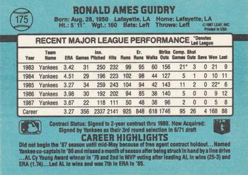 1988 Donruss #175 Ron Guidry Back