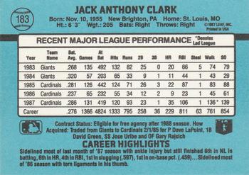 1988 Donruss #183 Jack Clark Back