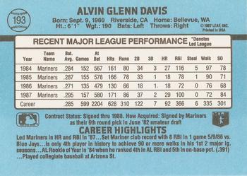 1988 Donruss #193 Alvin Davis Back
