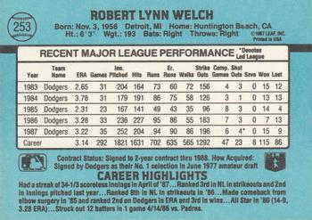 1988 Donruss #253 Bob Welch Back