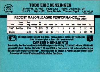 1988 Donruss #297 Todd Benzinger Back