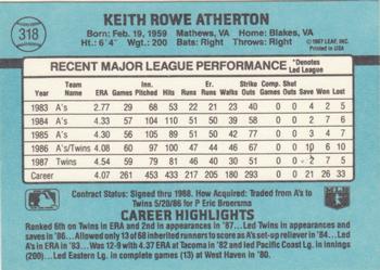 1988 Donruss #318 Keith Atherton Back