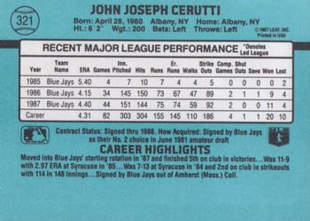 1988 Donruss #321 John Cerutti Back