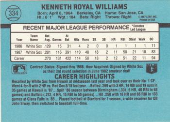 1988 Donruss #334 Ken Williams Back