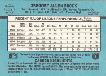 1988 Donruss #337 Greg Brock Back