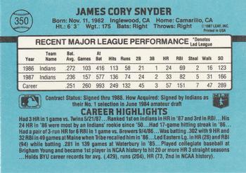 1988 Donruss #350 Cory Snyder Back