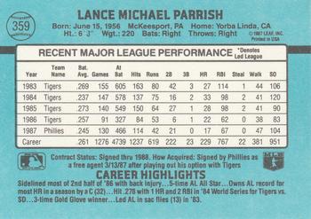 1988 Donruss #359 Lance Parrish Back