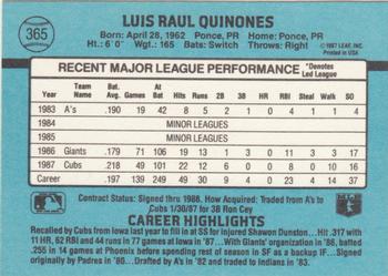1988 Donruss #365 Luis Quinones Back