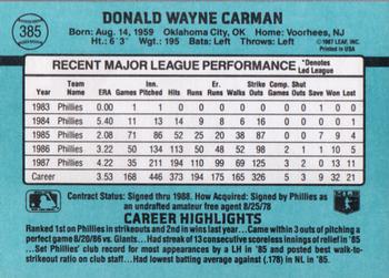 1988 Donruss #385 Don Carman Back