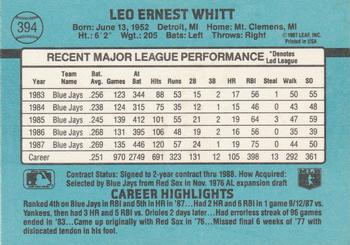 1988 Donruss #394 Ernie Whitt Back