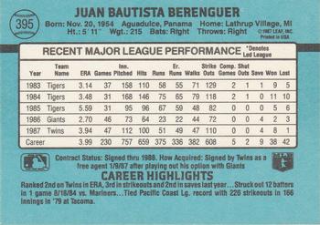 1988 Donruss #395 Juan Berenguer Back