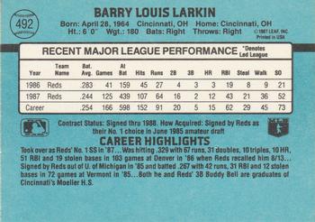 1988 Donruss #492 Barry Larkin Back