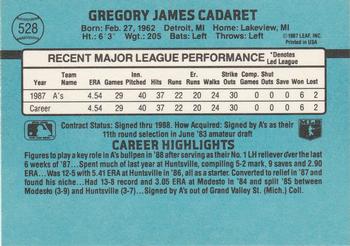 1988 Donruss #528 Greg Cadaret Back