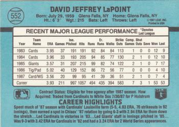 1988 Donruss #552 Dave LaPoint Back