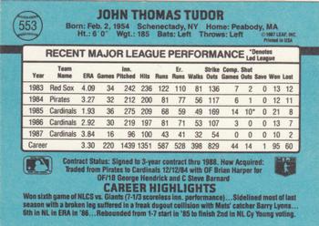 1988 Donruss #553 John Tudor Back