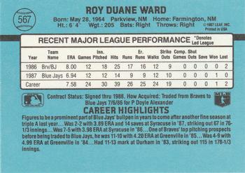 1988 Donruss #567 Duane Ward Back