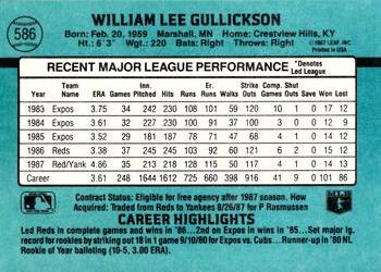 1988 Donruss #586 Bill Gullickson Back