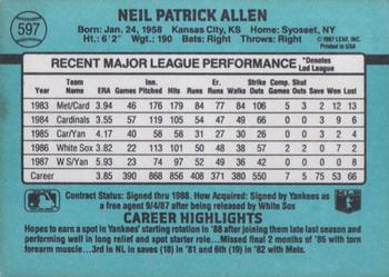 1988 Donruss #597 Neil Allen Back