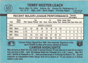 1988 Donruss #603 Terry Leach Back