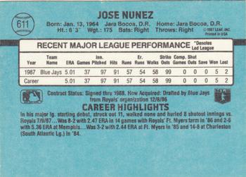 1988 Donruss #611 Jose Nunez Back