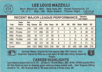 1988 Donruss #614 Lee Mazzilli Back