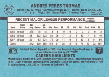 1988 Donruss #627 Andres Thomas Back