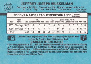 1988 Donruss #630 Jeff Musselman Back
