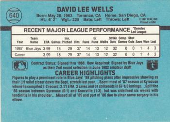 1988 Donruss #640 David Wells Back