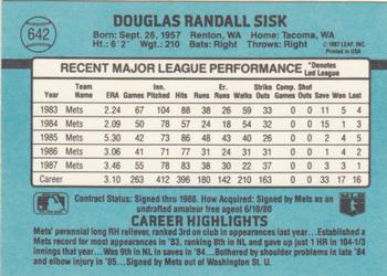 1988 Donruss #642 Doug Sisk Back