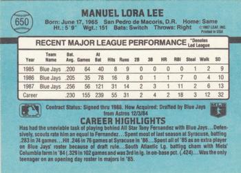 1988 Donruss #650 Manny Lee Back