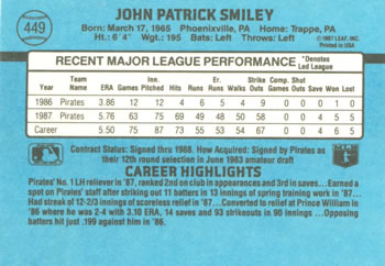 1988 Donruss #449 John Smiley Back