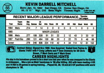 1988 Donruss #66 Kevin Mitchell Back