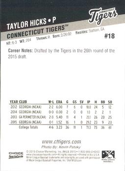 2015 Choice Connecticut Tigers #18 Taylor Hicks Back