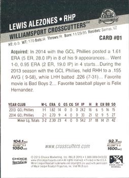 2015 Choice Williamsport Crosscutters #1 Lewis Alezones Back