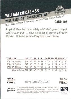 2015 Choice Williamsport Crosscutters #8 William Cuicas Back