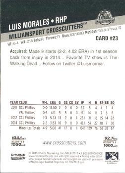 2015 Choice Williamsport Crosscutters #23 Luis Morales Back
