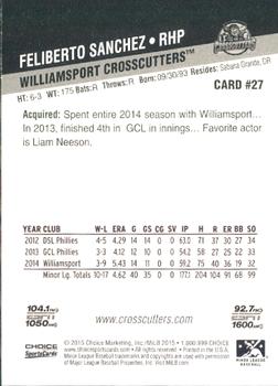 2015 Choice Williamsport Crosscutters #27 Feliberto Sanchez Back