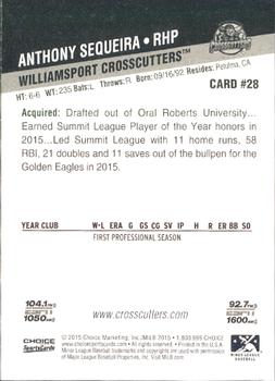 2015 Choice Williamsport Crosscutters #28 Anthony Sequeira Back