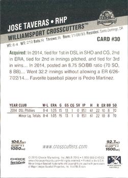 2015 Choice Williamsport Crosscutters #30 Jose Taveras Back