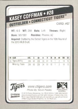 2014 Choice Connecticut Tigers #07 Kasey Coffman Back