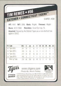 2014 Choice Connecticut Tigers #30 Tim Remes Back