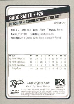 2014 Choice Connecticut Tigers #31 Gage Smith Back