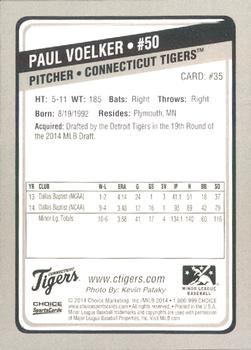 2014 Choice Connecticut Tigers #35 Paul Voelker Back