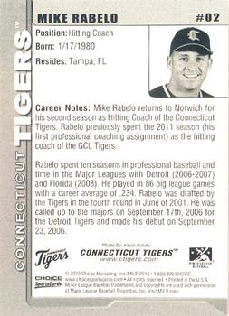 2013 Choice Connecticut Tigers #02 Mike Rabelo Back