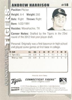 2013 Choice Connecticut Tigers #18 Andrew Harrison Back