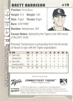 2013 Choice Connecticut Tigers #19 Brett Harrison Back