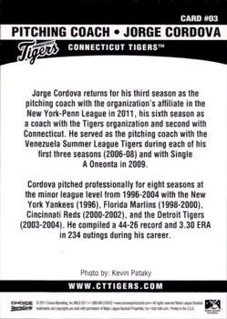 2011 Choice Connecticut Tigers #03 Jorge Cordova Back
